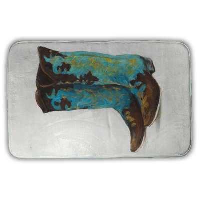 Blue cowboy boots Bath Mat with Non-Slip Backing - Quick Dry Memory Foam Bathroom Rug - Absorbent - Modern Plush Spa-Style - Machine Washable