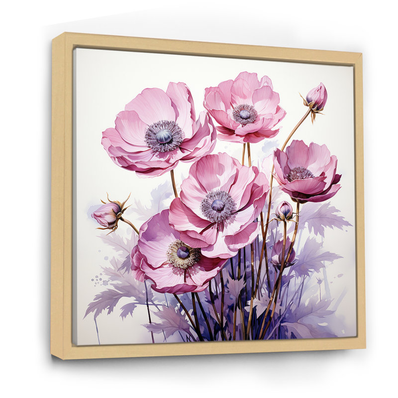 Impression de coquelicot mauve - coquelicots, Cadre flottant brun, H 16 po x l 16 po x P 1 po