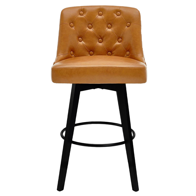 Swivel Upholstered 30'' Counter Stool Wood Leg, Brown, Bar Stool (30" Seat Height), 1
