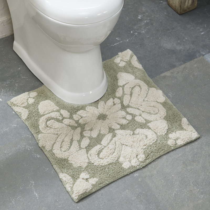 Chemash 100% Cotton Machine Washable U Shaped Non-Slip Spray Latex Backing Contour Mat for Bathroom, Sage, 20" x 20" Contour