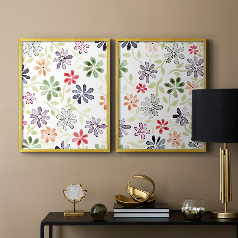 «Faded Flowers I», reproduction encadrée de qualité supérieure - prête à être accrochée - aucun clou requis - aucun clou requis