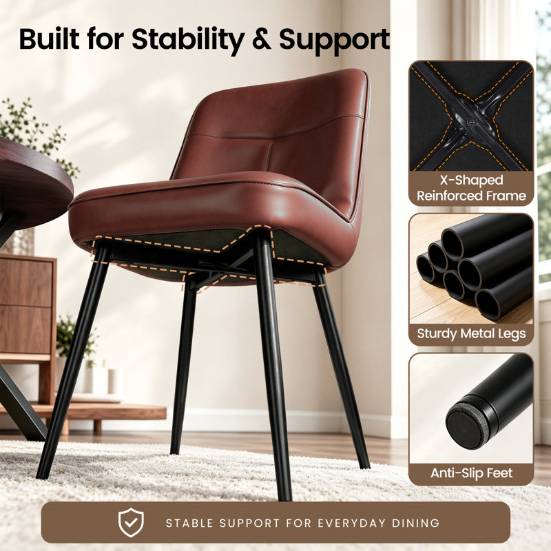 47cm H Upholstered Upholstered Back Side Chair, Brown, 2