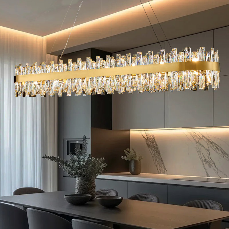 Light Dimmable Square / Rectangle Crystal Chandelier, Gold, 9.8" H x 57" W x 12" D