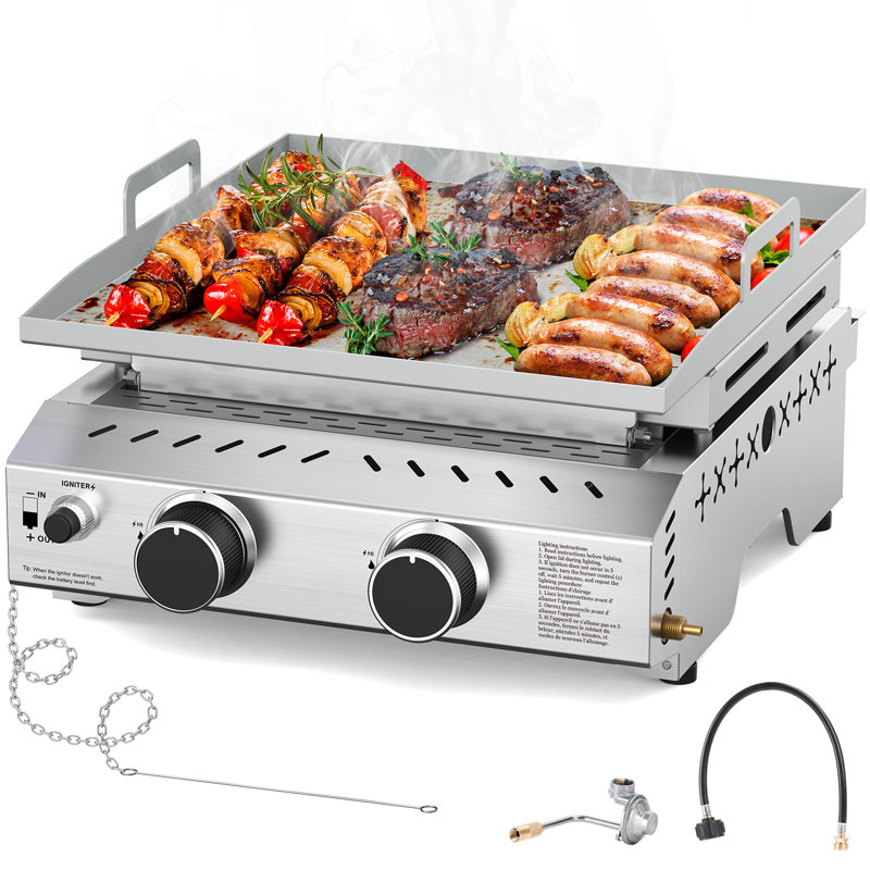Barbecue au propane à 4 brûleurs au gaz R.W.FLAME - 16 000 BTU - argent. Cuisine ultime à l'extérieur pour les fêtes d'avant-match, le camping, le barbecue et le barbecue