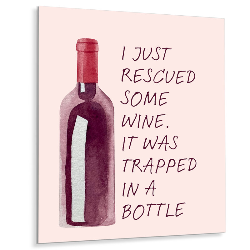 «I Just Rescued Some Wine» - Art mural de salon, cocktails, Métal métal, H 44 po x l 34 po x P 1,5 po
