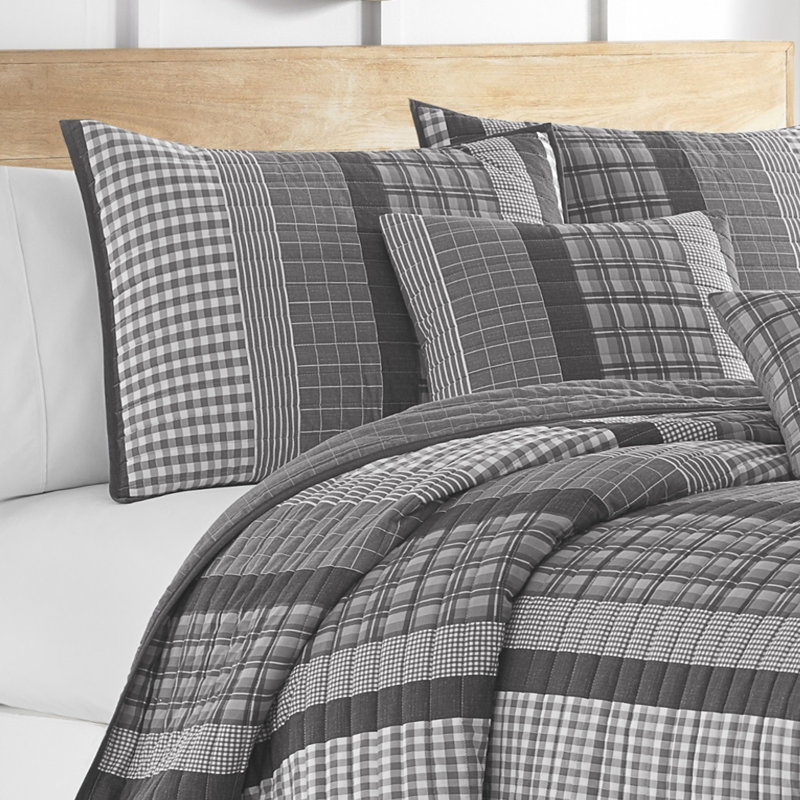 Grey Heather Reversible Cotton King Quilt Set
