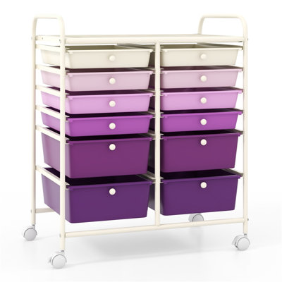  12-Drawer Rolling Storage Cart with Removable Drawers, Locking Casters & Heavy-Duty Metal Frame, Organizing Cart for Craft Room, Salon, Office & Home, Gradient Purple