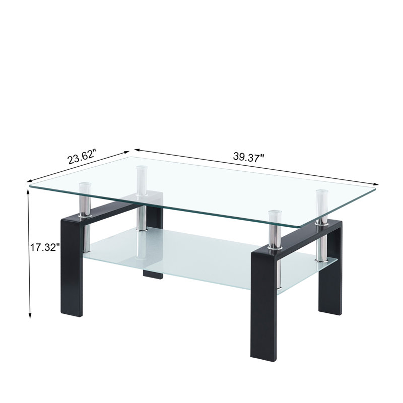 Table basse de salon en verre trempé transparent, 2 couches, Brun