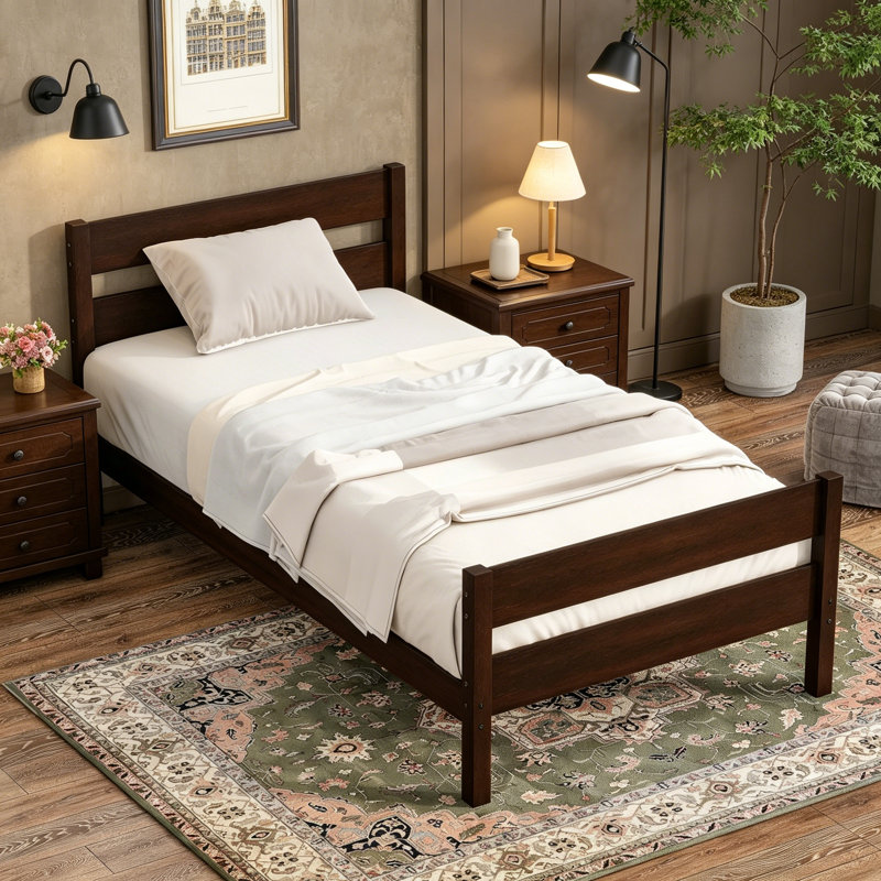 Twin Bed with Headboard and Footboard,Espresso, Espresso