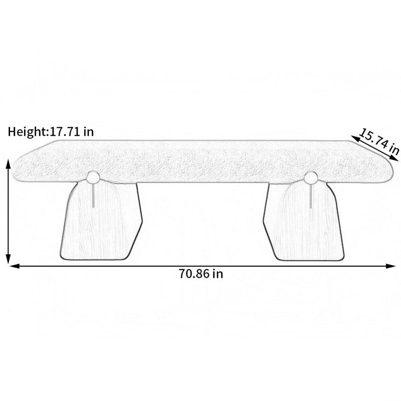Banc rembourré en mélange de coton Haelie, H 17,71 po x l 70,86 po x P 15,74 po
