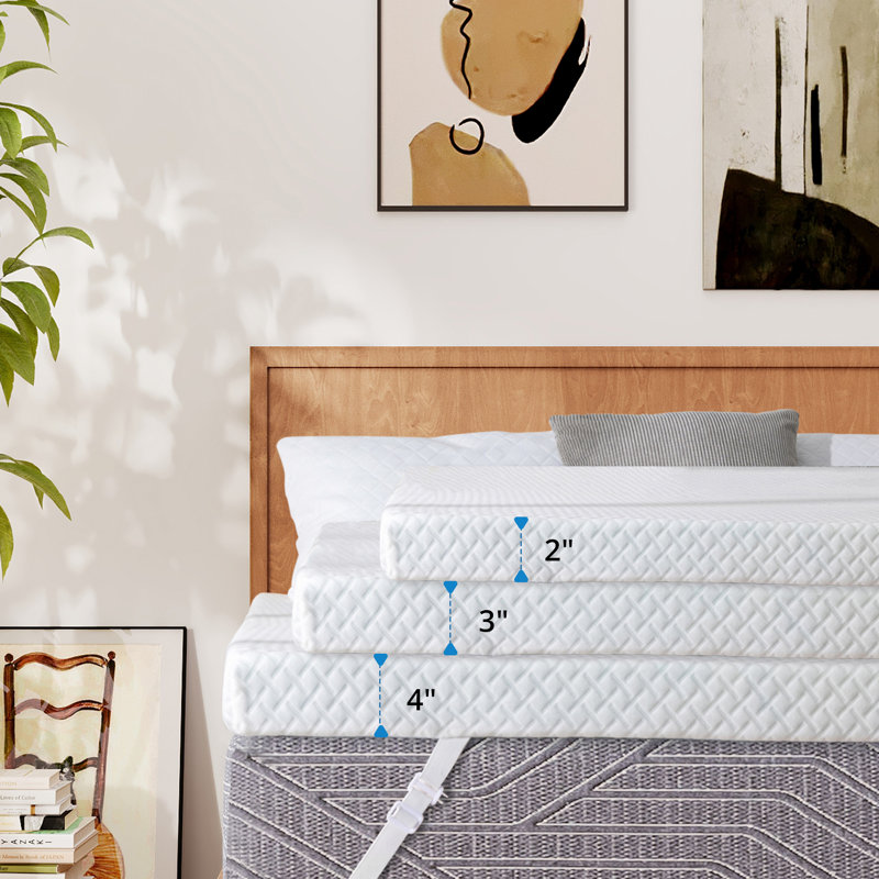 Covered 4" Memory Foam Mattress Topper with Adjustable Straps, Queen