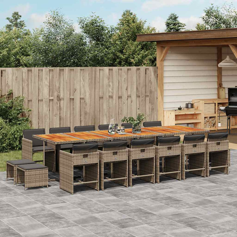Garden Dining Set with Cushions Poly Rattan, 73cm H x 330cm W x 106cm D, Grey Cushion/Grey Frame, 16