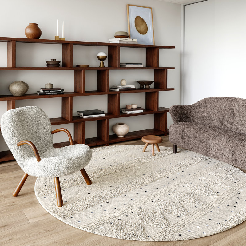 Tapis ivoire en laine texturée Jayko, Rond 8 pi
