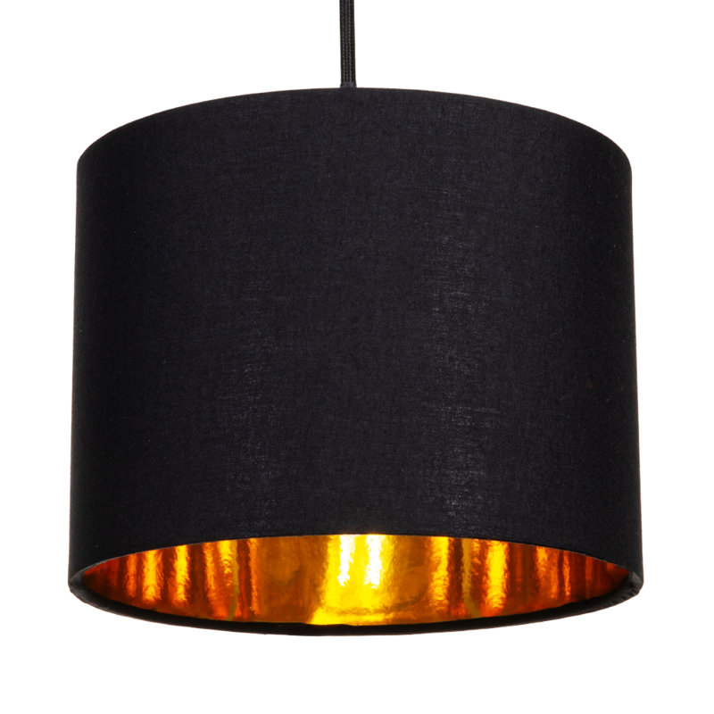 Contemporary Cotton Lamp/Light Shade with Shiny Paper Inner, Black, 20cm H x 30cm W x  30cm D