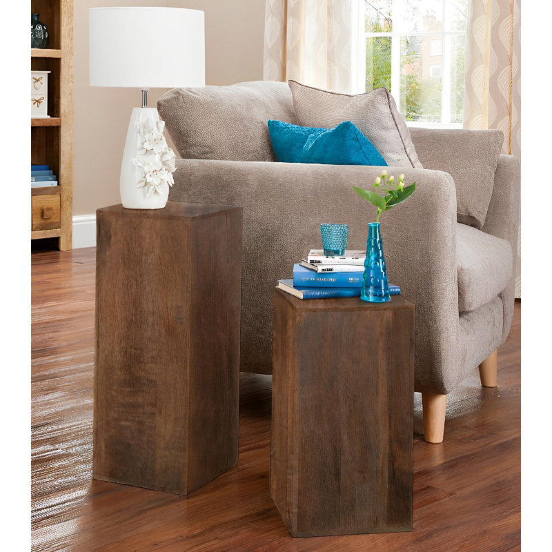 Munnar Solid Wood Trestle Nesting Tables, Dark Mango