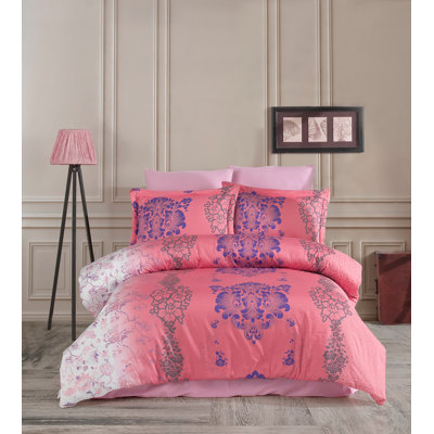 Ensemble de housse de couette 100% coton rose / violet / gris Abner