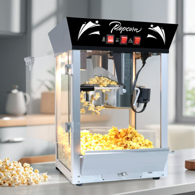 Machine à maïs soufflé en acier inoxydable 12 onces avec verre trempé, pop-corn de comptoir de 850 W pour fêtes, événements et cinéma maison