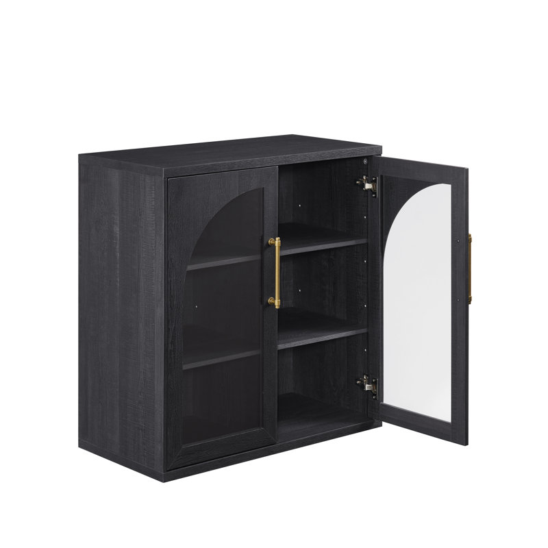 32"W Sideboard with Adjustable Shelves and Glass Doors, Black