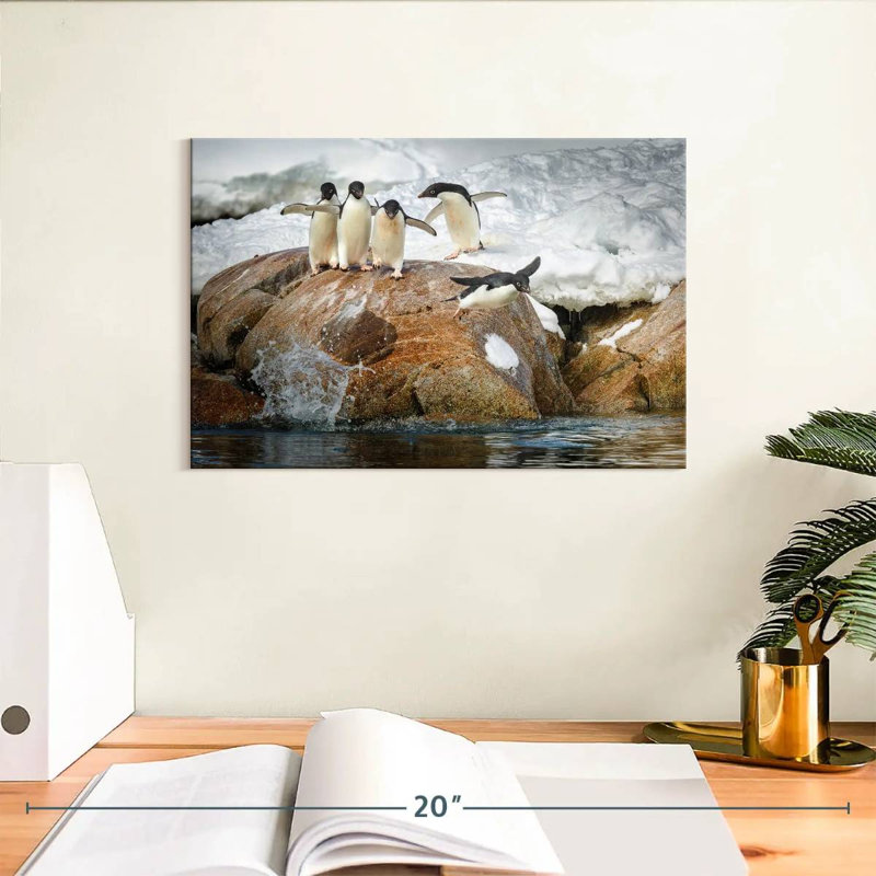 Penguins Diving Into Water, 8" H x 12" W