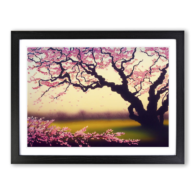 Marvellous Cherry Blossom Trees - Single Picture Frame Painting, Black, 46cm H x 64cm W x 2cm D