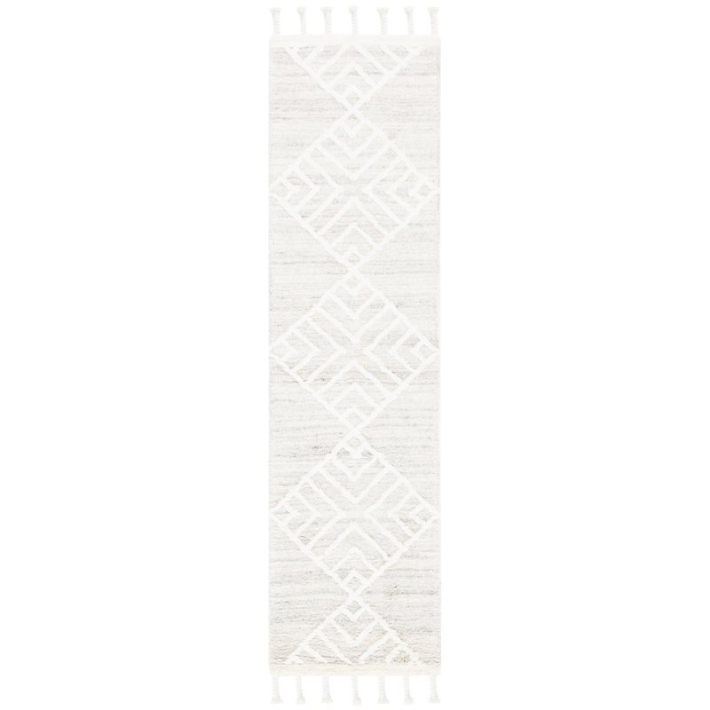 Adelia Geometric Hand Tufted Wool Beige Area Rug, Runner 2'3" x 8'
