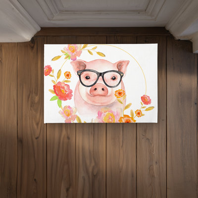 Happy Little Pig Yellow Children Art Door Mat | Home Decor