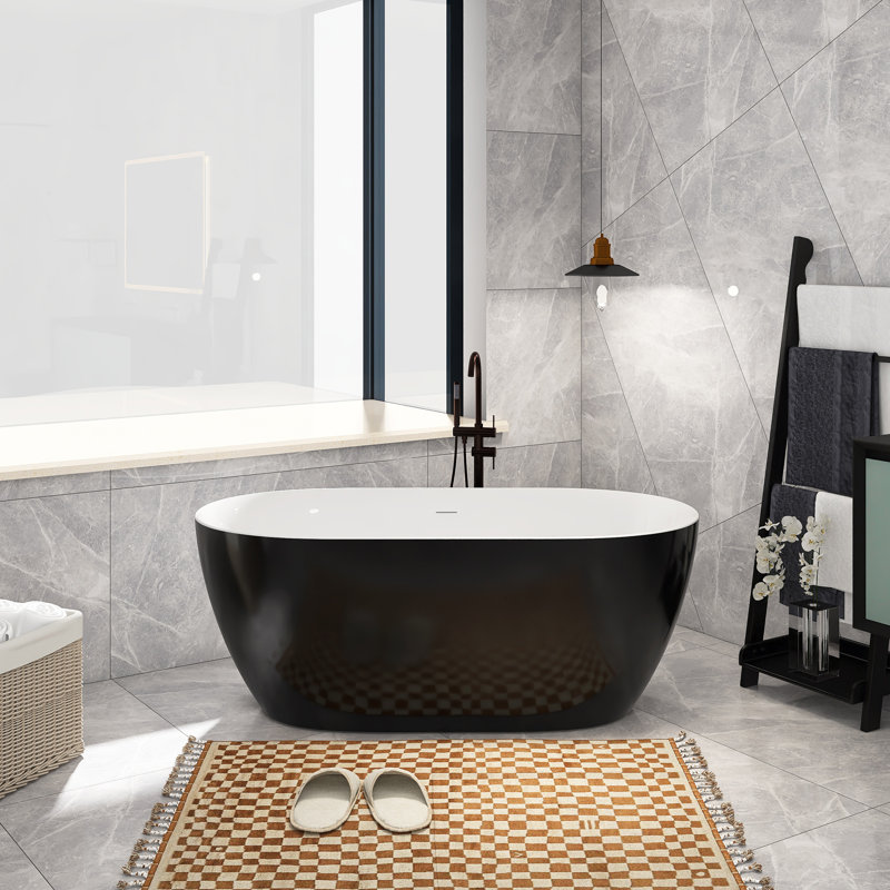 x Freestanding Soaking Acrylic Bathtub, Black&White