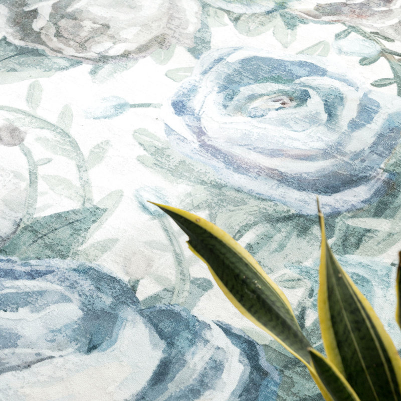 Blue Floral Synthetic Machine-Woven Washable Area Rug