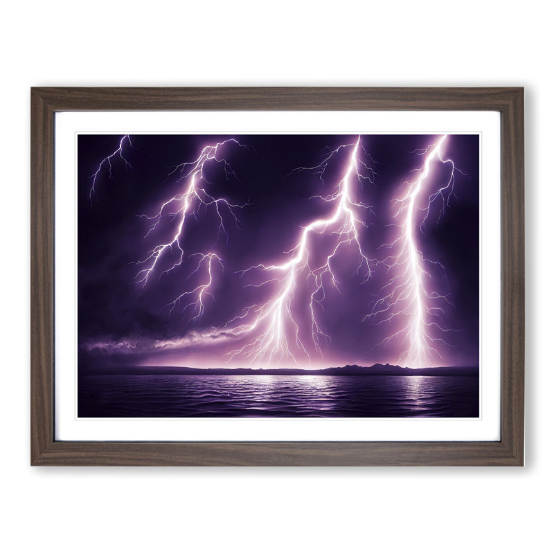 Dazzling Lightning Storm - Framed Print, 46cm H x 64cm W x 2cm D, Walnut