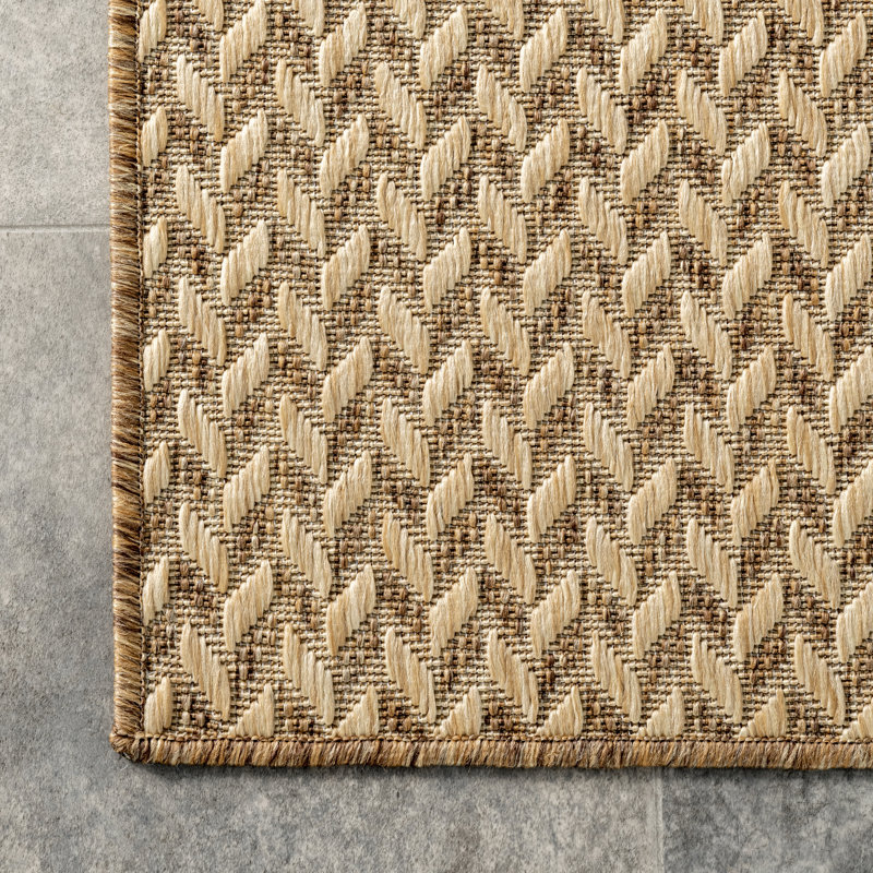Malaya Herringbone Power Loom Indoor/Outdoor Rug, Rectangle 8' x 10', Brown/Tan