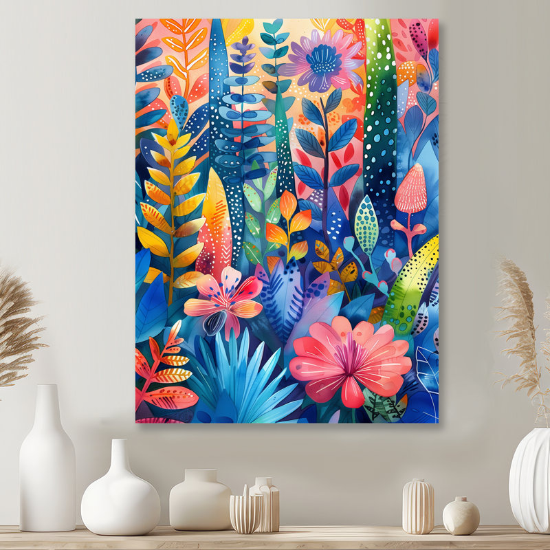 «Blue Pink Palms Desert Paradise III», impression d'art mural palmiers et palmiers, Sans cadre, métal, H 16 po x l 32 po