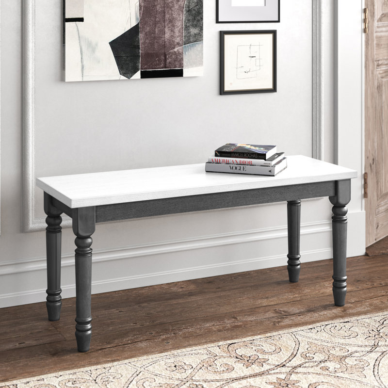 Ivor 40" Two Tone Solid Wood Farmhouse Dining Bench, Dark Gray Base/Smokey White Top