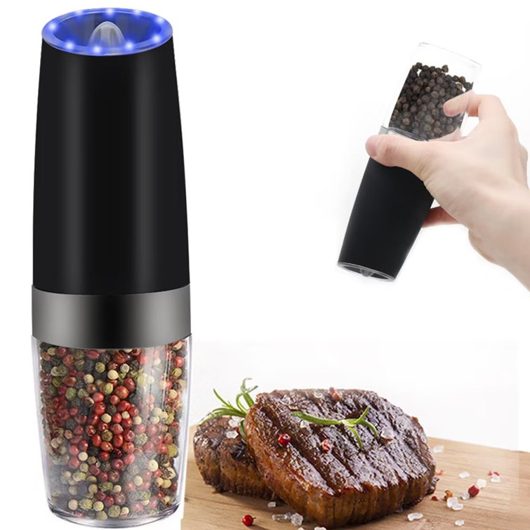 1pc Gravity Electric Pepper And Salt Grinder, Adjustable Coarseness,  Battery Powered, With Led Light, One-hand Automatic Operation, Stainless  Steel Black