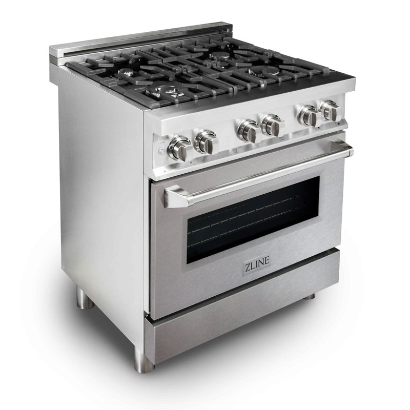 2 Piece Kitchen Package with 30" Freestanding Dual Fuel Range & 30" Wall Mount Range Hood, Stainless Steel