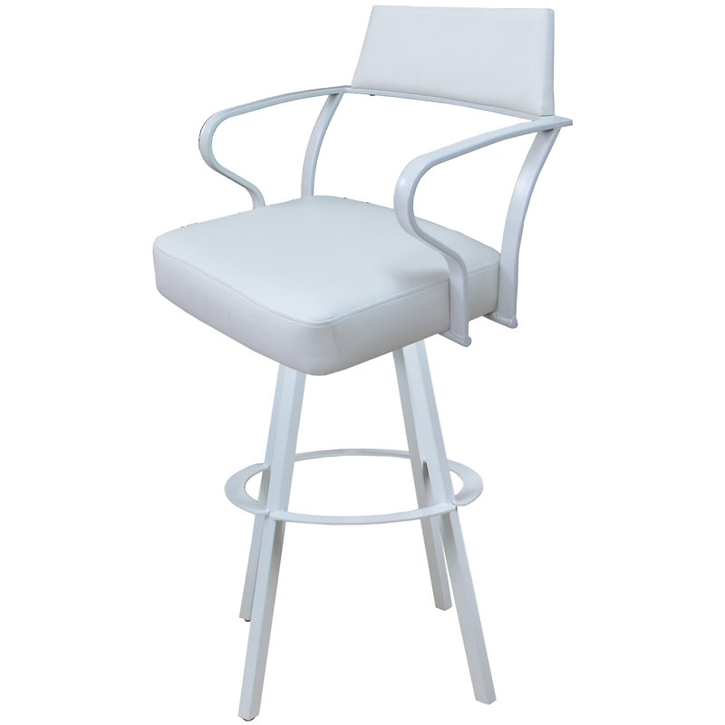 Tabouret de bar pivotant en métal 34 po Keiley, Blanc, Blanc