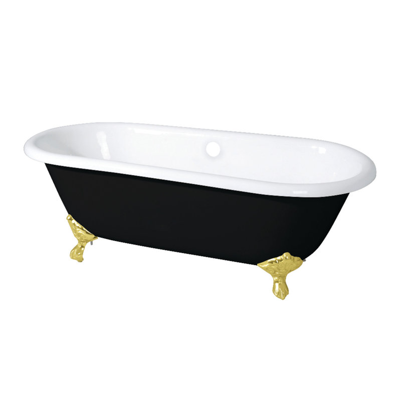 Kingston Brass Aqua Eden 66-Inch Cast Iron Oval Double Ended Clawfoot Tub (No Faucet Drillings), Polished Brass