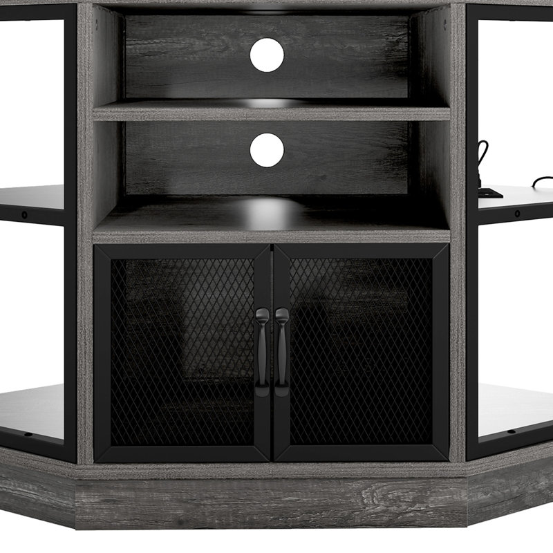 Kaitee 47W Corner TV Stand with LED Lights Media Storage for TVs up to 55" , Dark Gray