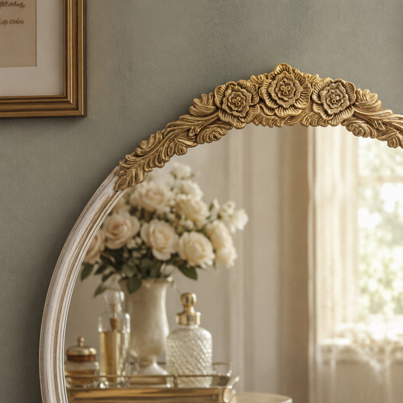 Miroir mural - Miroir de style antique vieilli pour le salon, la chambre à coucher et le vestibule, Rond