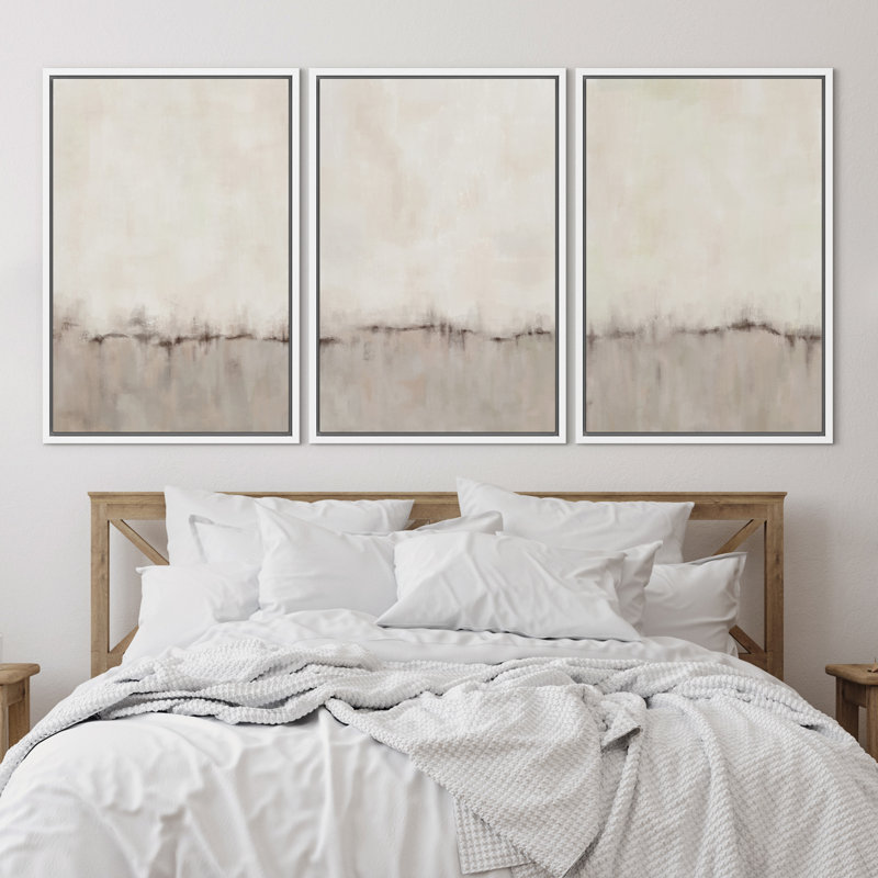«Pastel Abstract Organic Modern Neutral», ensemble de 3 reproductions d'art encadrées sur toile, H 36 po x l 72 po, Blanc
