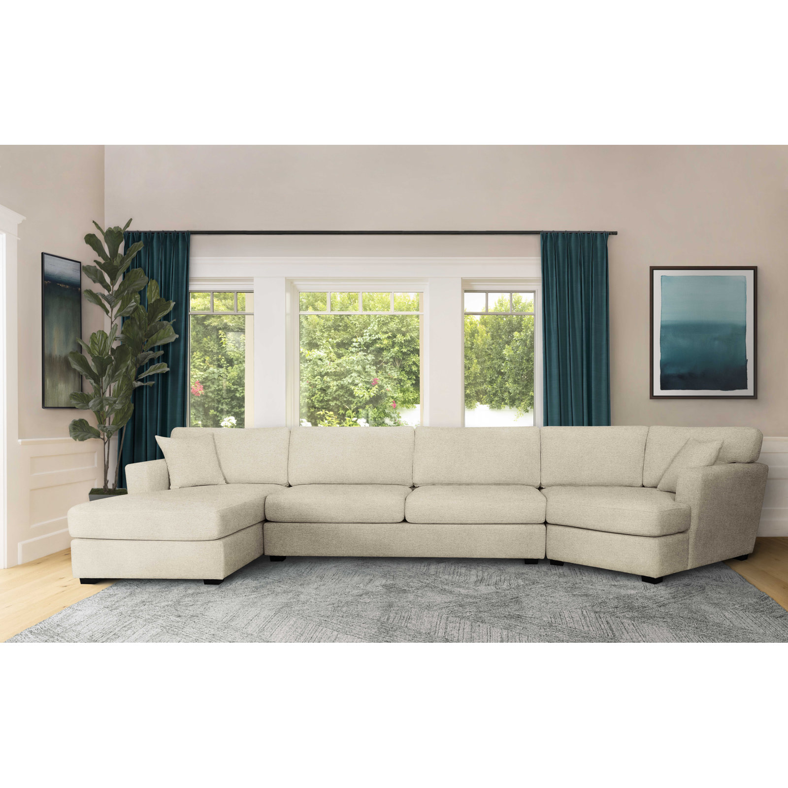 Upholstered Reversible Chaise L-Sectional, Sand