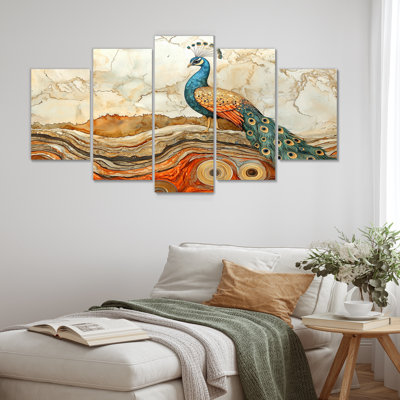 Paon coloré dans un paysage d'automne II - paon, décoration murale - art mural moderne diamant