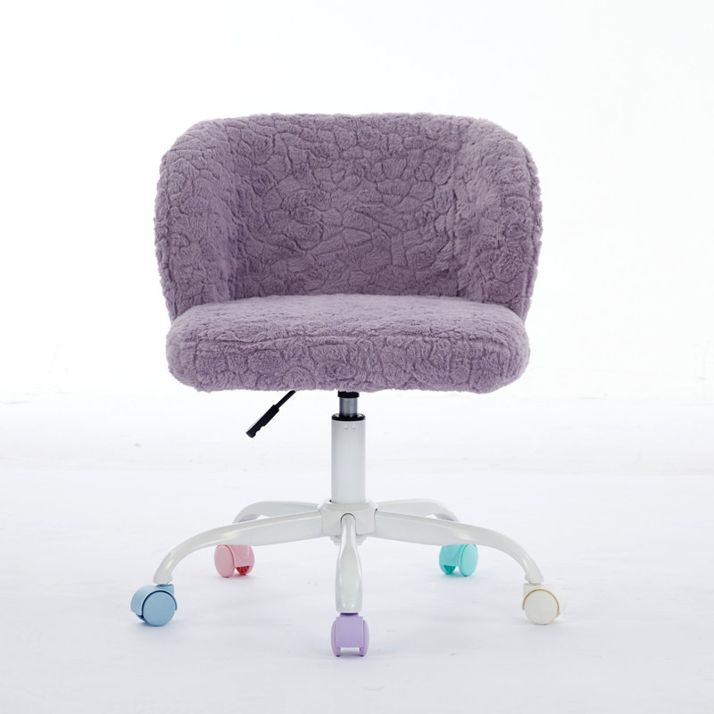 Office Chair,Artificial Rabbit Hair Home Office Chair With Metal Base,Adjustable Desk Chair Swivel Office Chair,Vanity Chair(Violet)