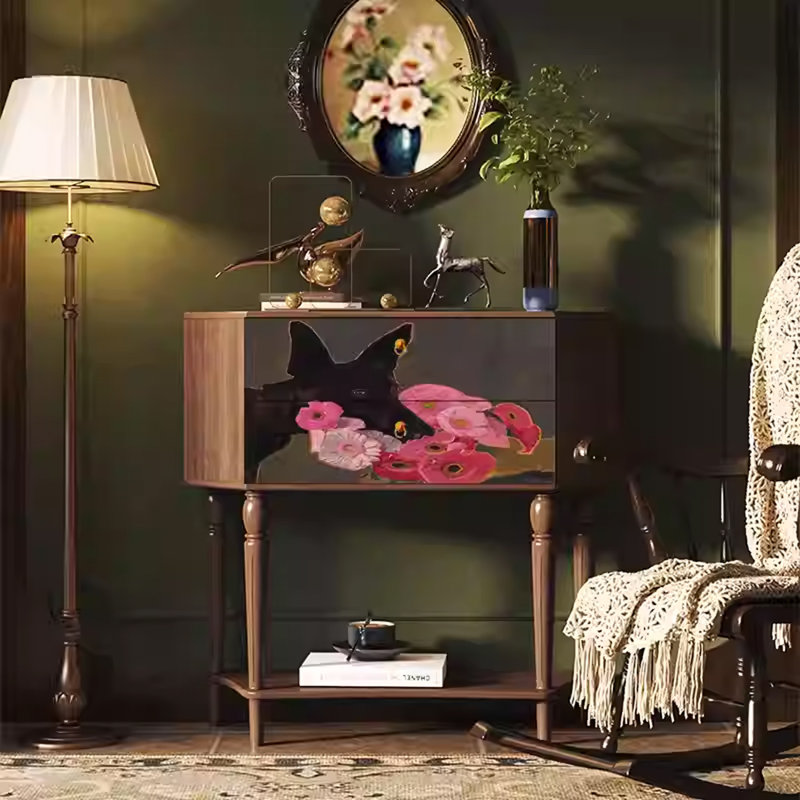 Armoire de rangement avec structure en bois de frêne et pieds solides, Noyer