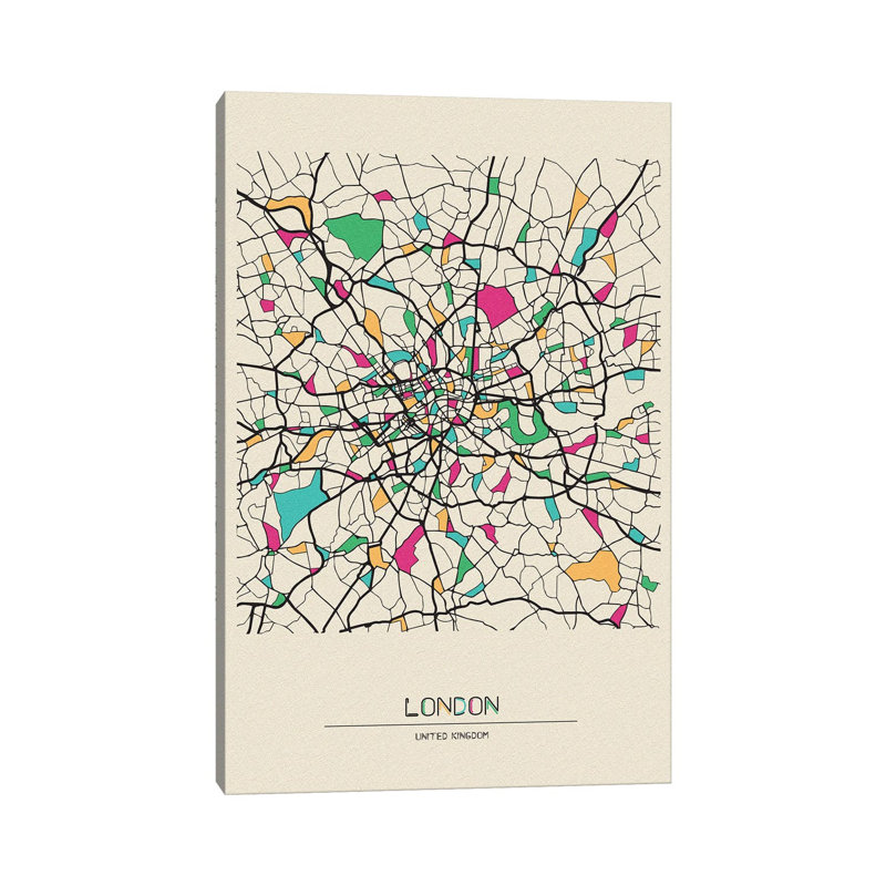 London, United Kingdom Map by Ayse Deniz Akerman - Wrapped Canvas Print, 30.48 cm H x 45.72 cm W
