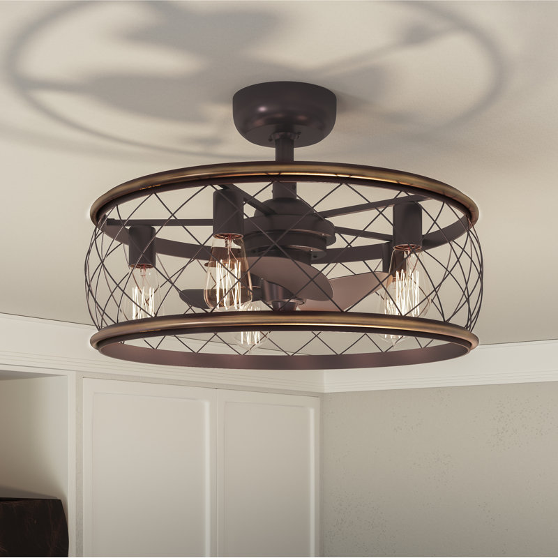 Ventilateur de plafond à 3 pales 12 "avec télécommande et ensemble d'éclairage inclus Jonas, Bronze palladien