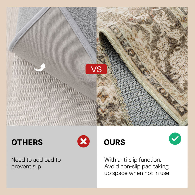 Elaine Machine Washable Oriental Area Rug With Non-Slip Backing, Rectangle 8' x 10'