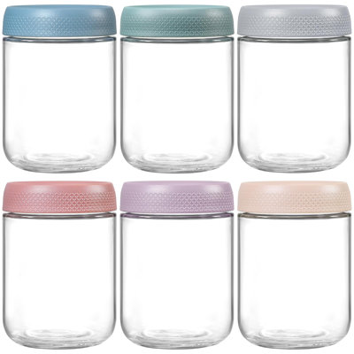 Paquet de 6 contenants pour avoine de 16 oz avec couvercles, pots en verre avec couvercles hermétiques, pots à salade Mason à large ouverture, contenants en verre pour aliments