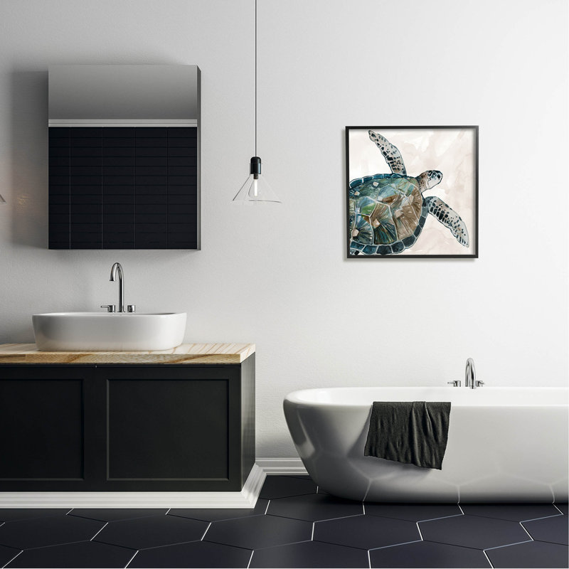 Tortue brune, art de la giclée par Sea Robinson, H 24 po x l 24 po x P 1,5 po, Giclée encadrée noir minuit