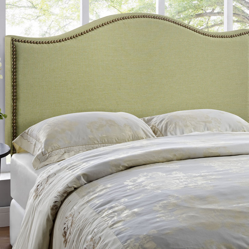 Curl Nailhead Upholstered Headboard, Smoke, Queen, Smoke