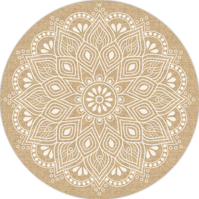 Round Wendy Geometric Vinyl 2.8mm Vinyl, Phthalate Free With Exclusive Printed Designs. Area Rug